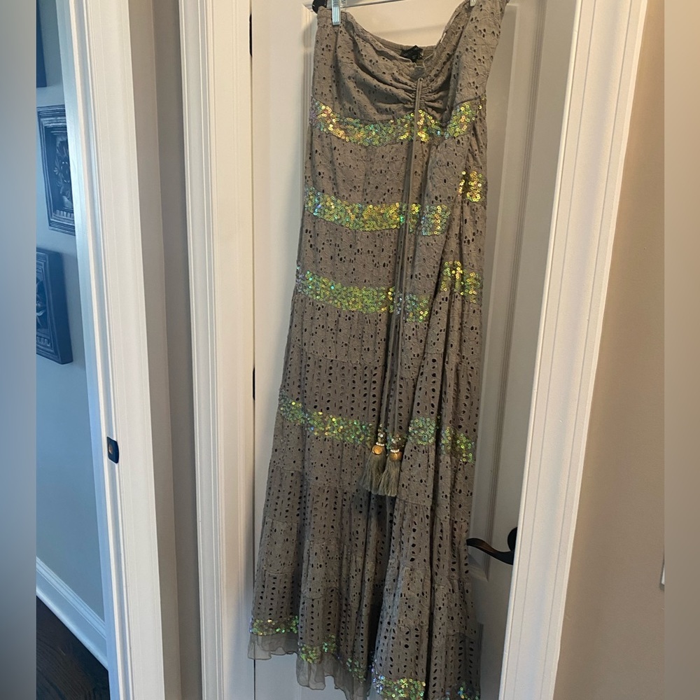 Boston Proper Green and Gold Maxi Dress